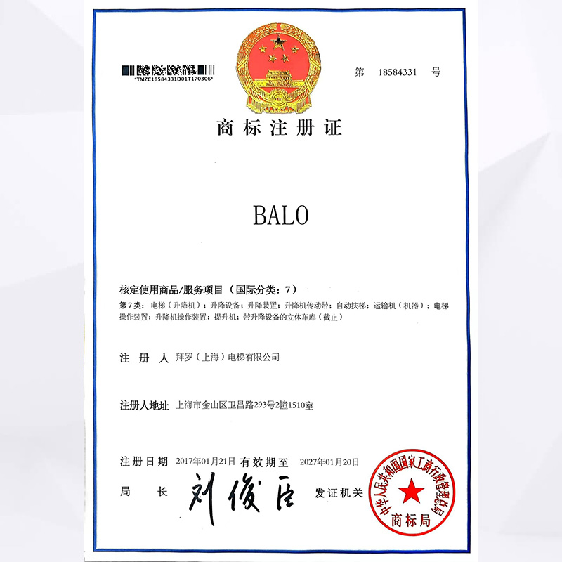 BALO China trademark certificate