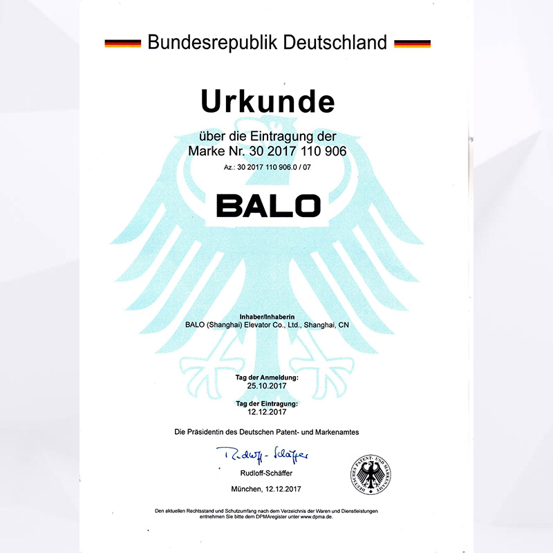 BALO Germany trademark certificate